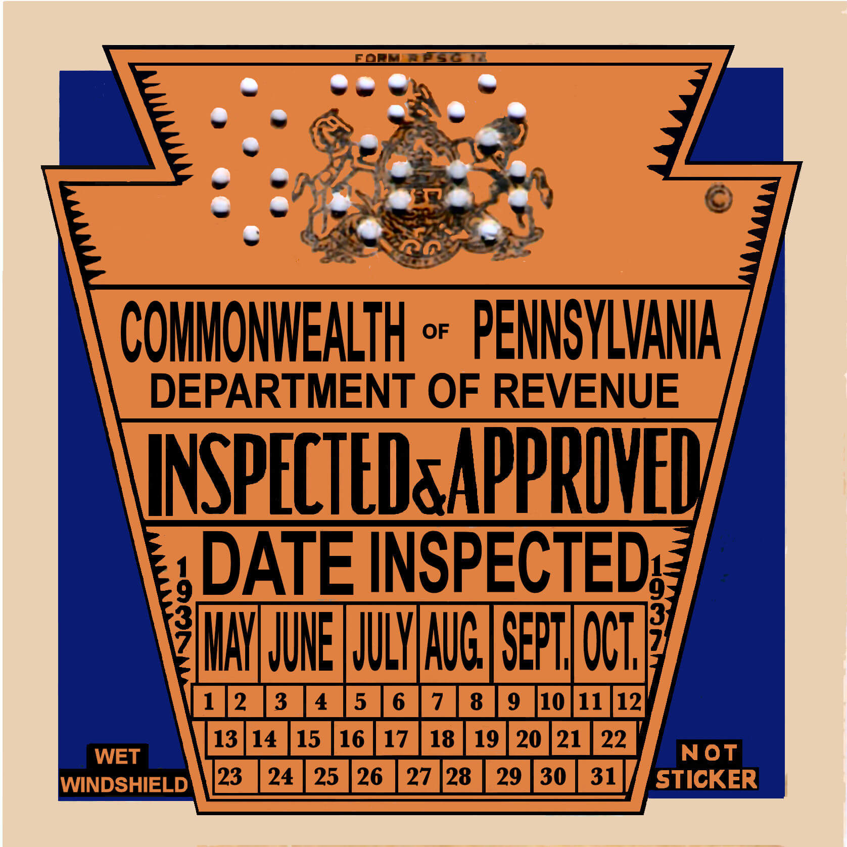 1937 Pennsylvania INSPECTION Sticker